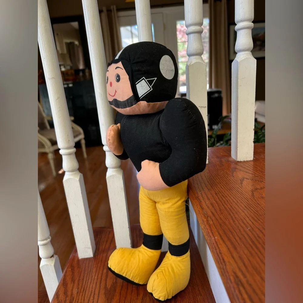 Vintage Plush 1960s Football Player Black Gold 21